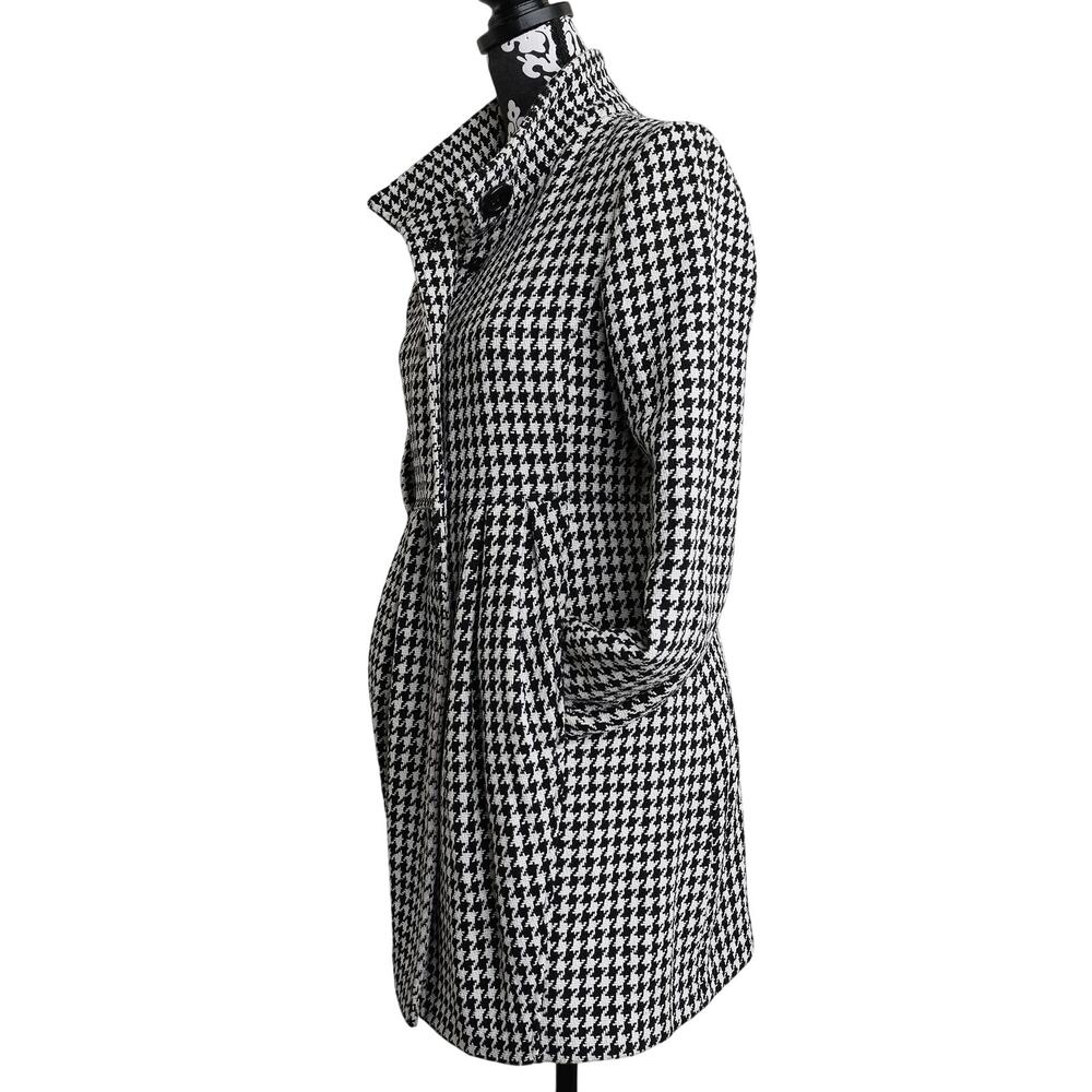 Classic Preppy Houndstooth Wool Blend Pleated Peplum Button Up Peacoat - M - Picture 11 of 13